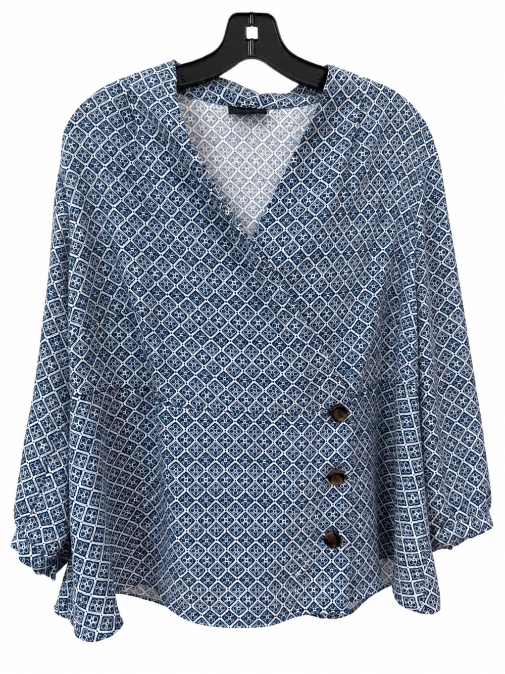 J. Jill Blue Geometric Wrap-Style Tunic with Side Buttons